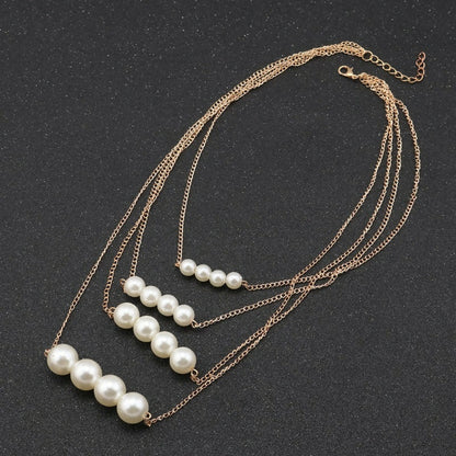 High & Crystal and Five Pearl Layer Necklace Classic & Contemporary Set of 2