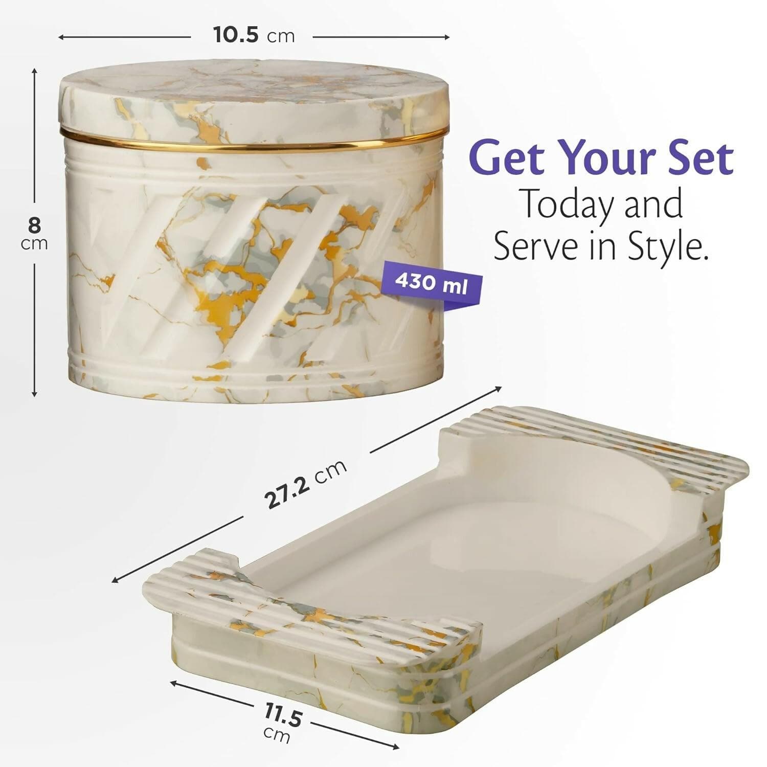 Selvel Airtight Dry Fruit Container Tray Set with Lid & Serving Tray (430ML, Italian White) - HalfPe