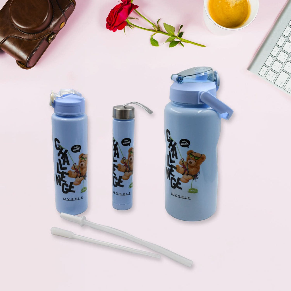 3 Pc Cartoon Plastic Water Bottle Set – BPA-Free & Leak-Proof for Kids & Daily Use HP DD