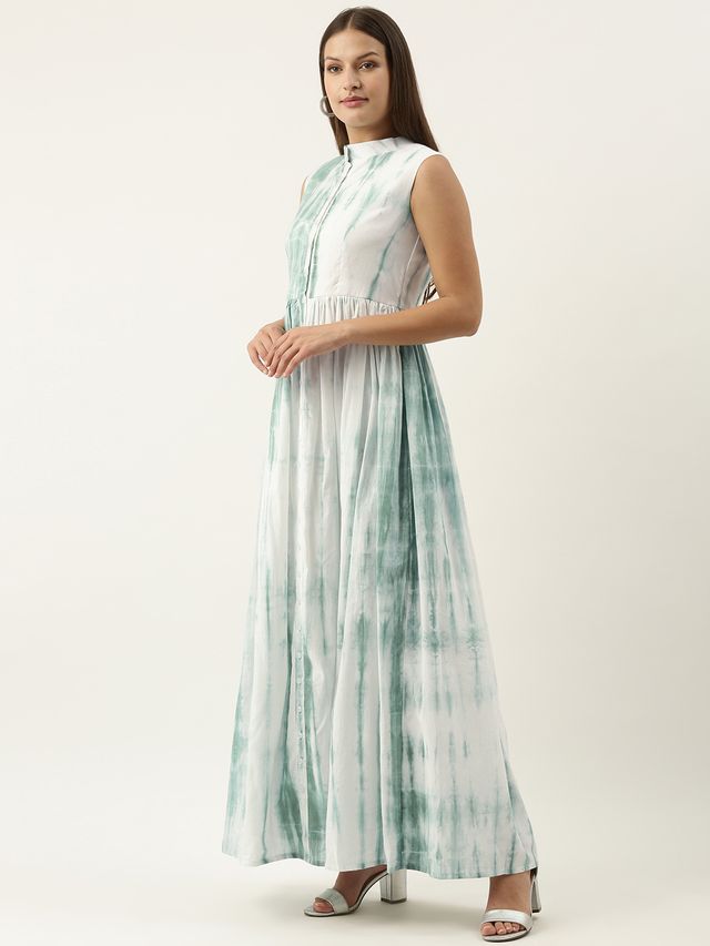 Bollywood Vogue Ready To Wear Green Tie N Dye Gathered Flare Dress