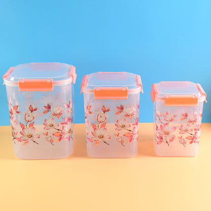 Square 3 Pcs Floral Printed Airtight Storage Container Set  Approx  (3 Pcs Set)