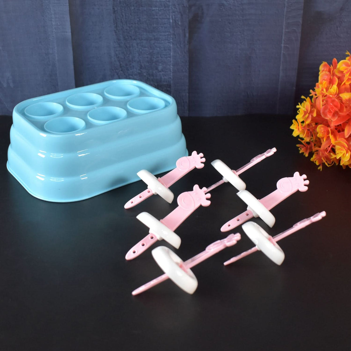 6 Cavity Popsicle Molds Plastic Giraffe Shape Ice Moulds (1 Pc) HP DD
