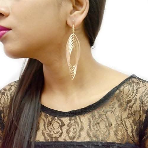 Trendy Gold Plated Big Multiple Hoops in One Long Earring collectivezone