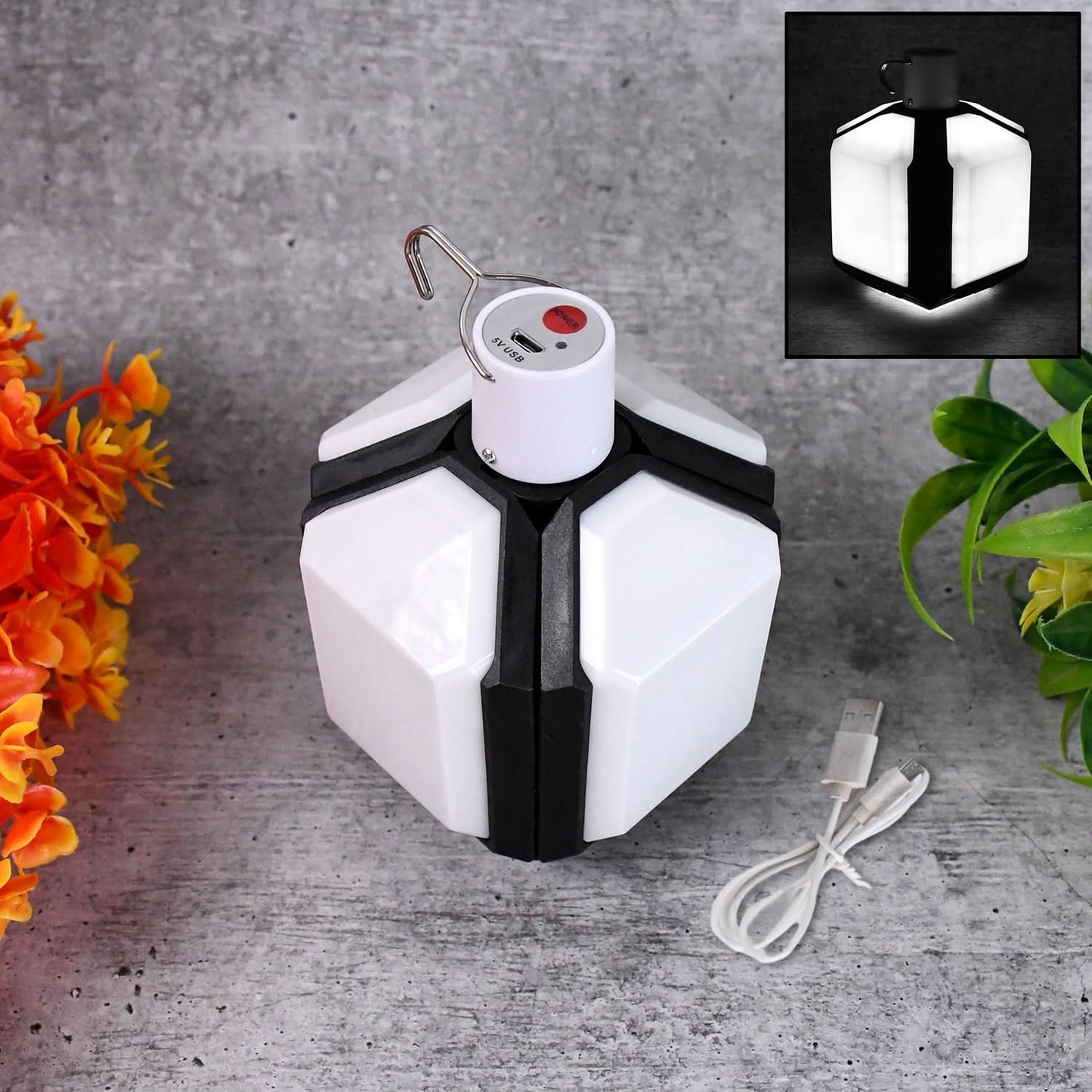 Foldable USB Rechargeable LED Camping Light with Hook