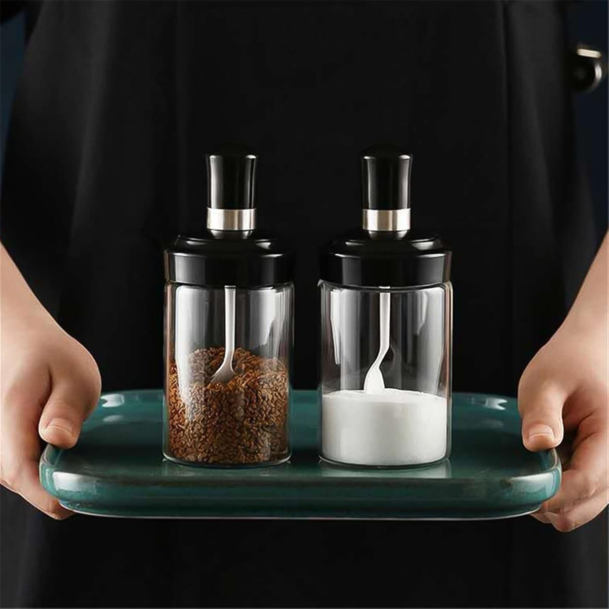 Transparent Glass Storage Jar With Built-in Spoon Approx 250ml HP DD