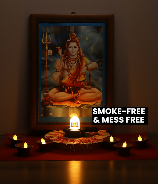 Shiv Linga idol with Water sensor Led Diyas (Brown - Pack of 04) collectivezone