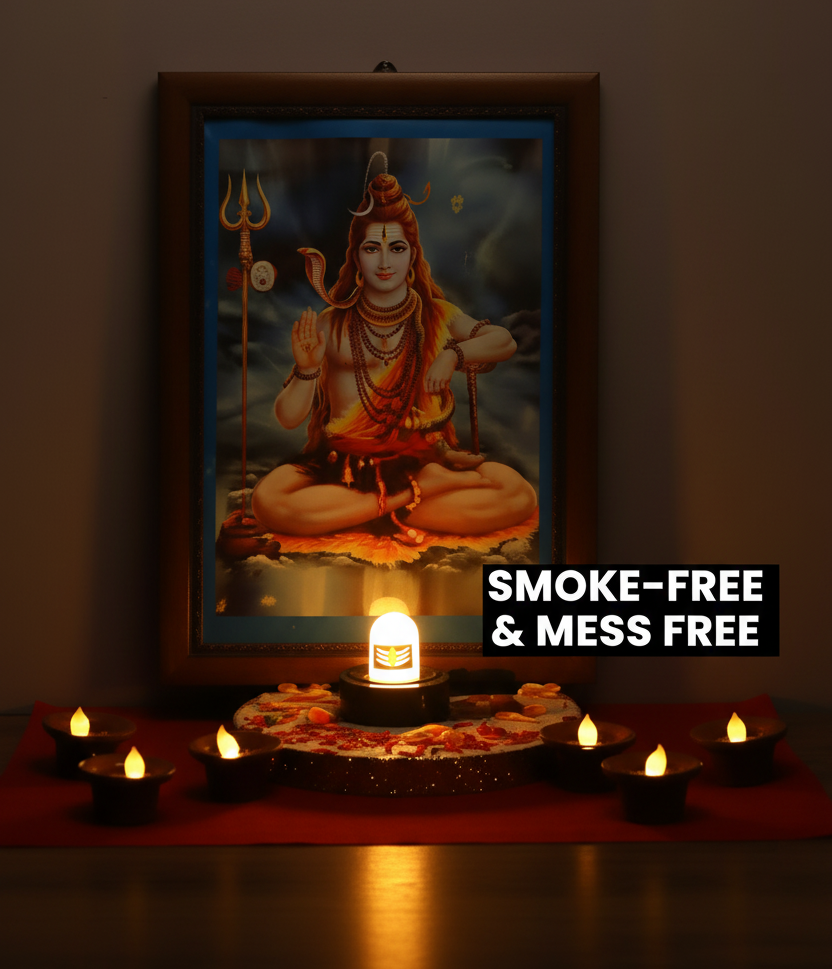 Shiv Linga idol with Water sensor Led Diyas (Brown - Pack of 04) collectivezone