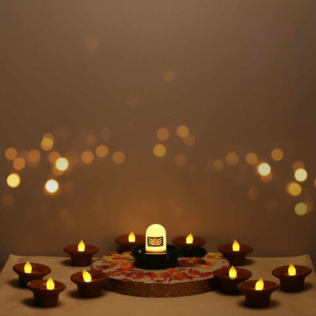 Shiv Linga idol with Water sensor Led Diyas (Brown - Pack of 04) collectivezone