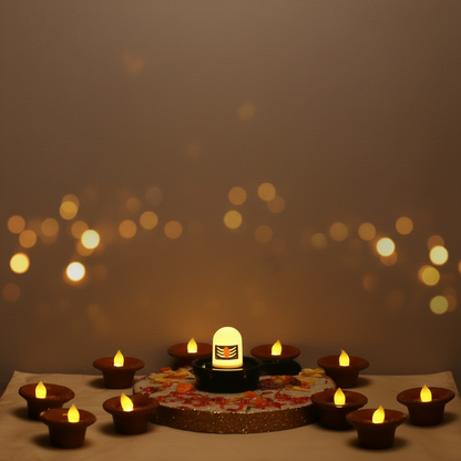 Shiv Linga idol with Water sensor Led Diyas (Brown - Pack of 04) collectivezone