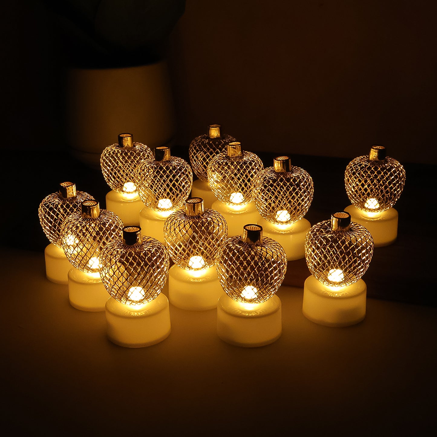 Decorative Apple Shape LED Tealight Candles with  Flameless Battery Operated Festive Lights for Home Décor (12 Pc)