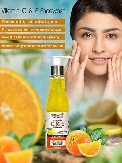 SUBAXO Herbal Vitamin C Skin Brightening Face Wash, Reduces Pigmentation & Dark Spots, Glowing Skin,For Women & Men Herbal Face Wash (200ml) - HalfPe