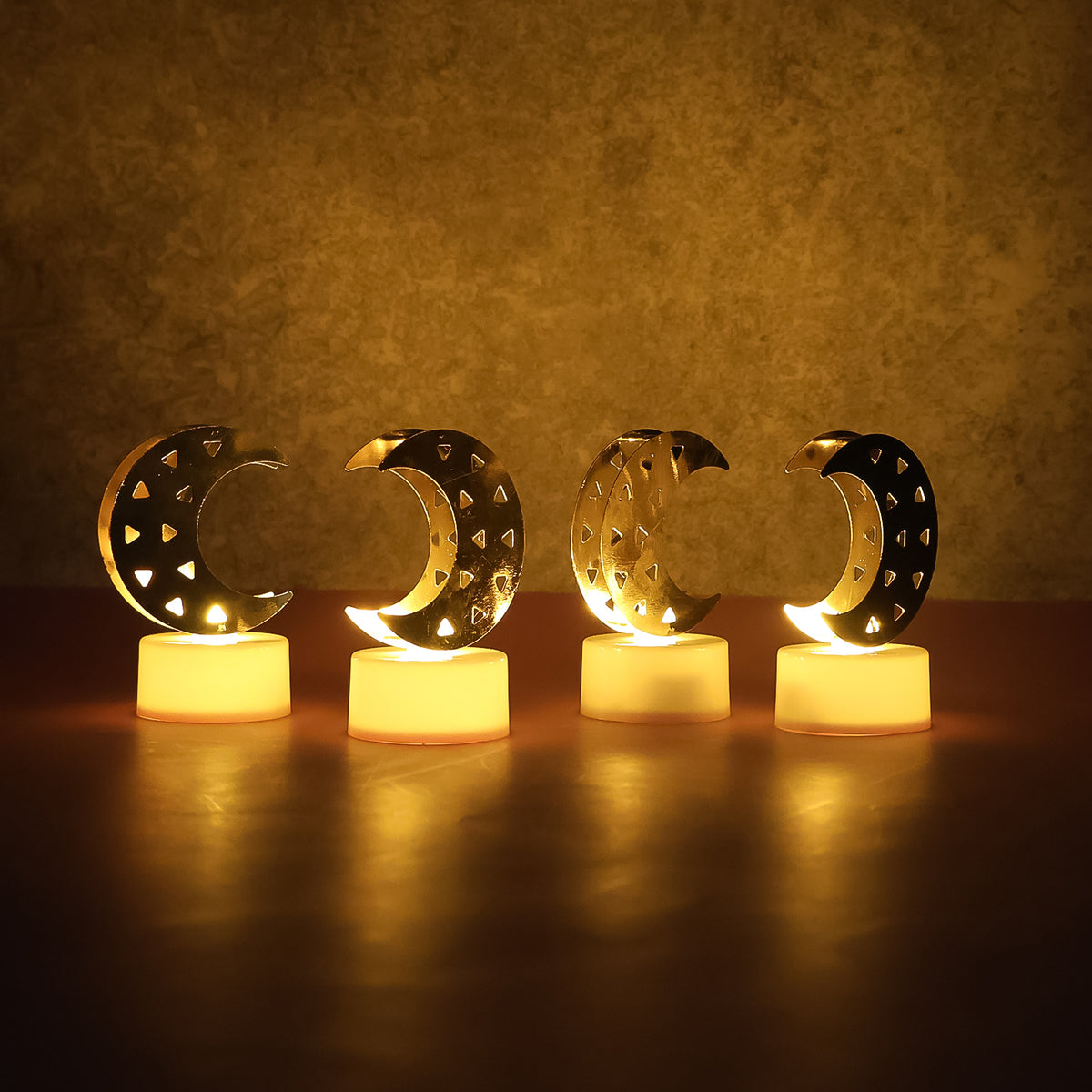 Decorative Moon Shaped Flameless Led Candles Warm Yellow Light for Home(4 Pc)