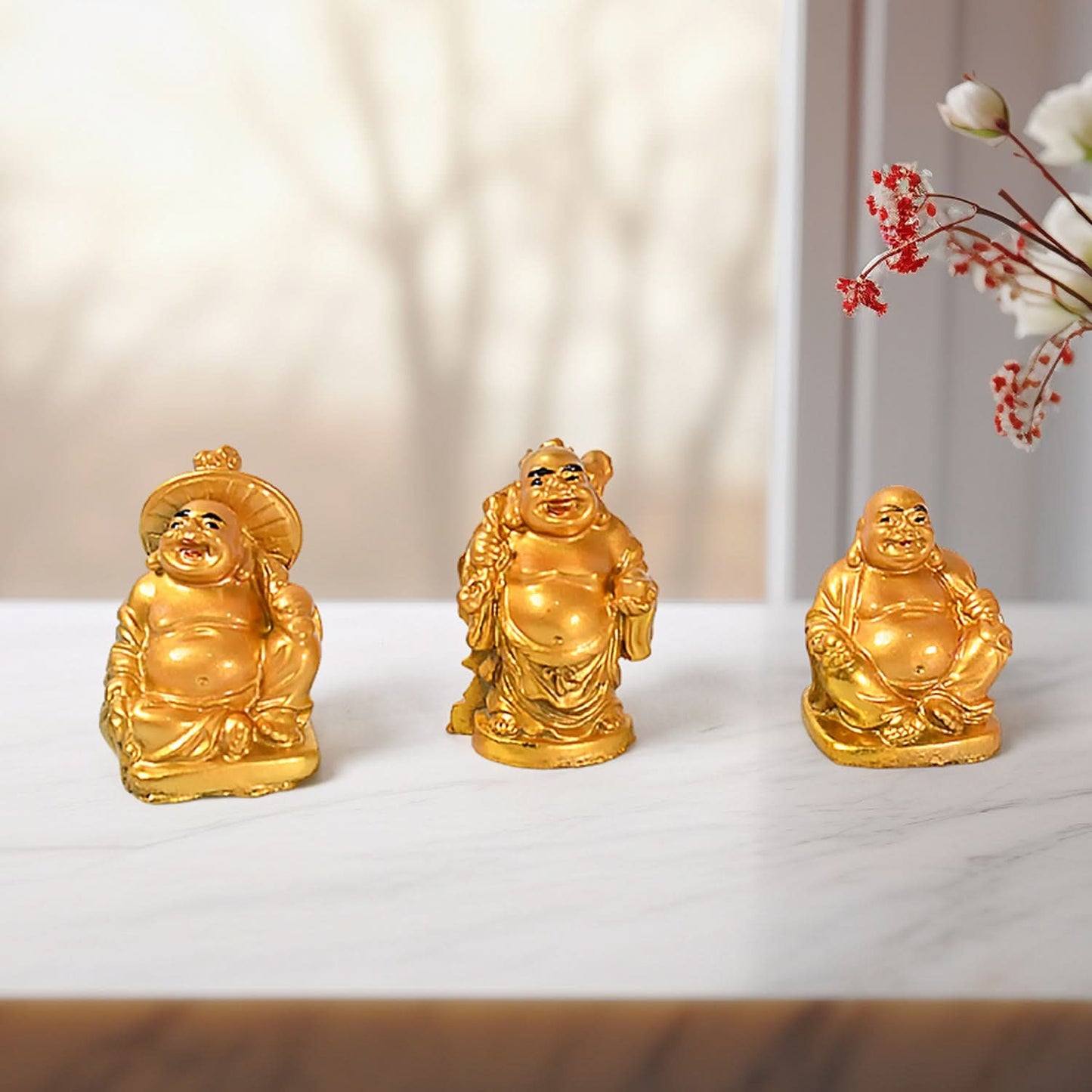 Golden Laughing Buddha Statue Set – 6 Pcs for Happiness, Wealth & Good Luck Decor