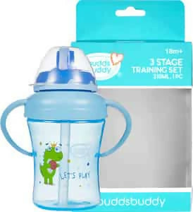 Buddsbuddy 3 stage baby training sipper set (210ml,blue)