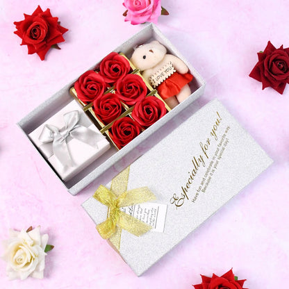 Valentine Gift Set – Teddy & Scented Rose Flower Box