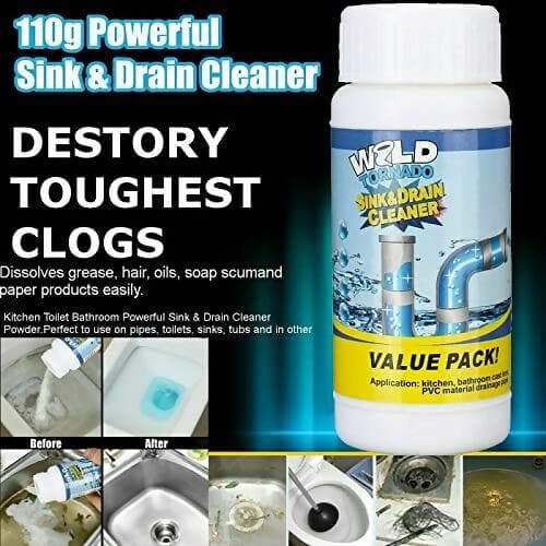 Newvent Kitchen Sink Pipe Blockage Cleaning powder Drainage Unclog Remover Powder (Pack of 2 X 100 Gram) - HalfPe