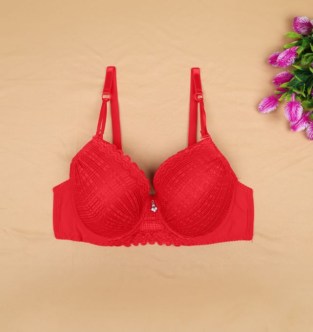 Susie Half Coverage Fiery Red Padded Wired Adjustable MultiwayFull Lace Designer Bra