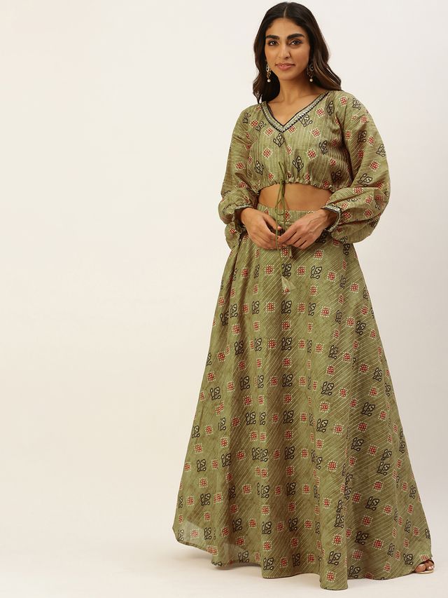 Bollywood Vogue Ready To Wear Green Printed Art Silk Co Ords Set