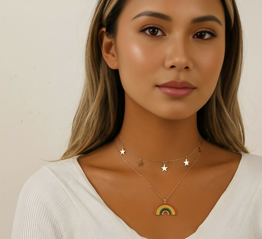 Rainbow Pendant & Star Charm Necklace Set (2 Pieces)