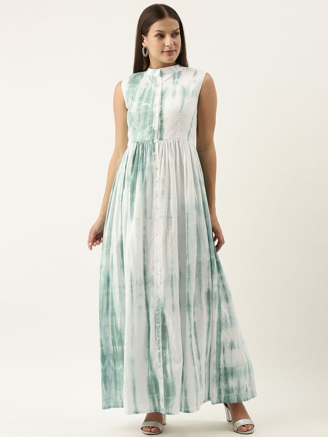 Bollywood Vogue Ready To Wear Green Tie N Dye Gathered Flare Dress