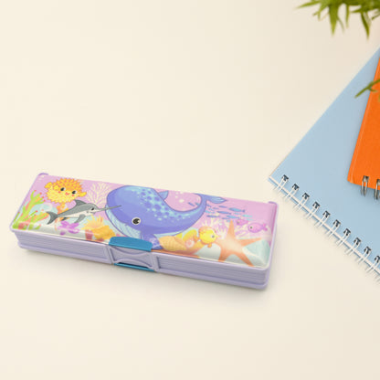 Multipurpose Double Deck Compass Box with Cartoon Printed Pencil Case for Kids with 2 Compartments