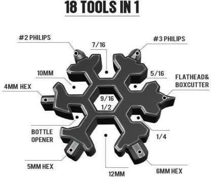 18-in-1 Stainless Steel Snowflake Multi-Tool as Keychain driver, Bottle Opener Tool - HalfPe