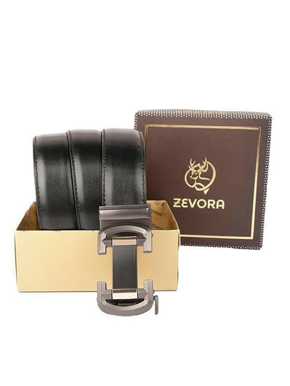 ZEVORA Men Casual, Formal, Party Black Genuine Leather Belt (Black) - HalfPe