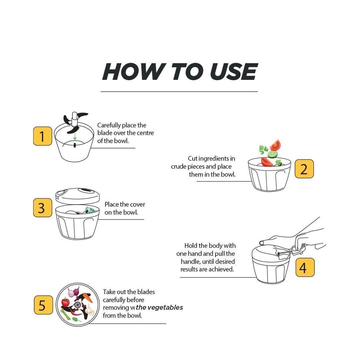 Manual Stainless Steel Vegetable Chopper 5 Blades, 750ml Compact Slicer