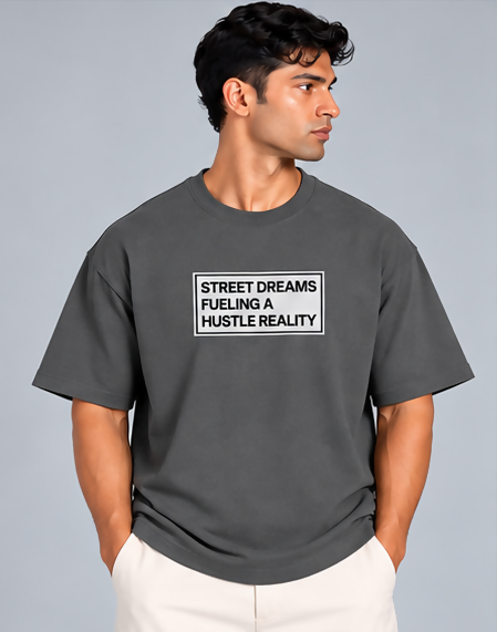 HUSTLE Men's Crew Neck Oversized Tees - Iron Grey