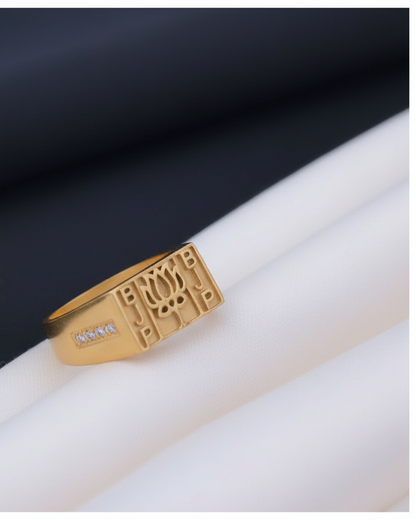 Men's Gold Plated BJP Party Ring with Lotus Symbol and CZ Stones – Religious Political Statement Ring MAITRY ENTERPRISE