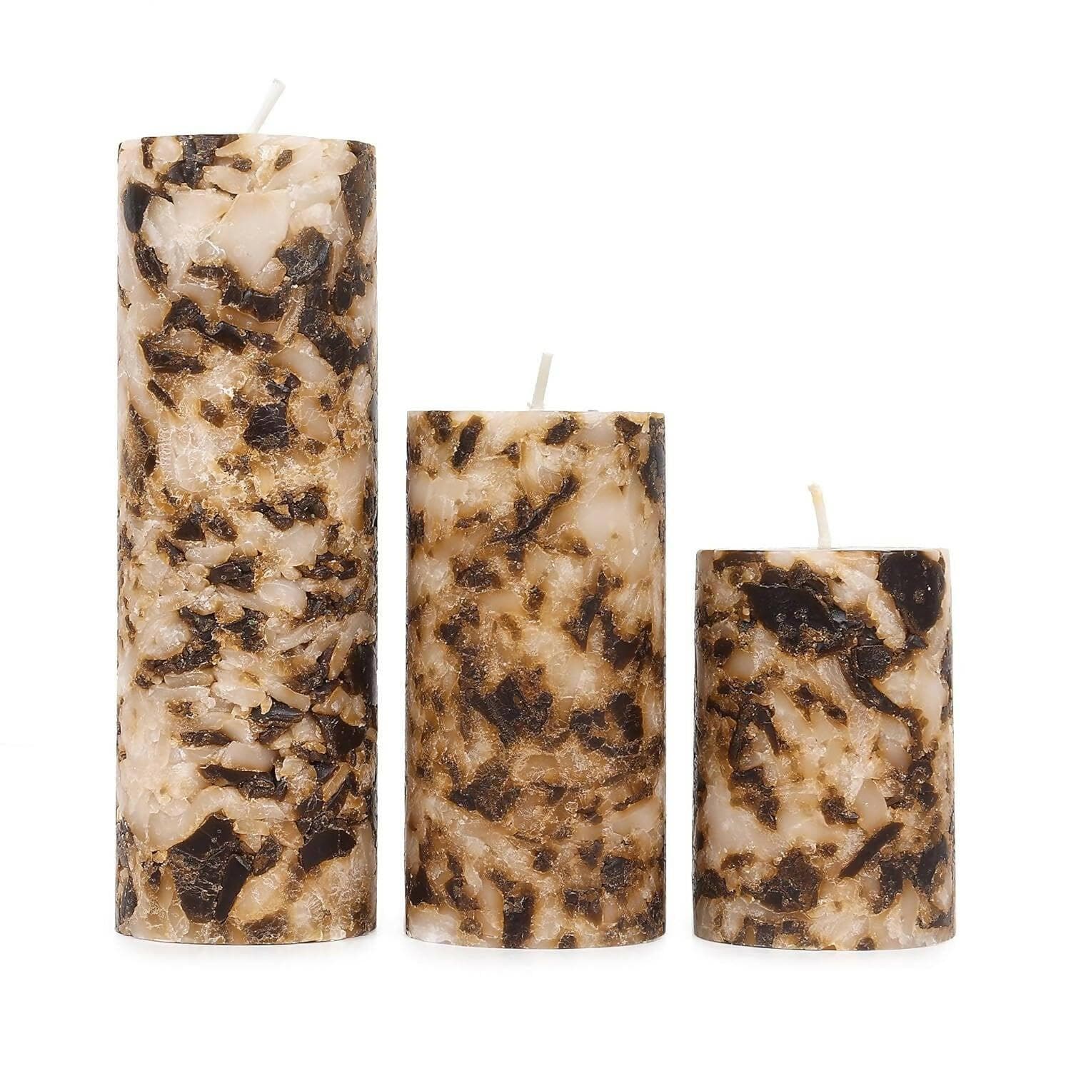 PROSPERRO LUMO Paraffin Wax By Parkash Candles Set Of 3 Fragrance Pillar Candles Marble Finish (Brown - Coffee) - HalfPe