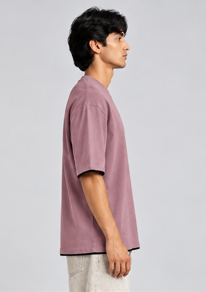 HUSTLE Men's Crew Neck Oversized Tees - Mauve Pink