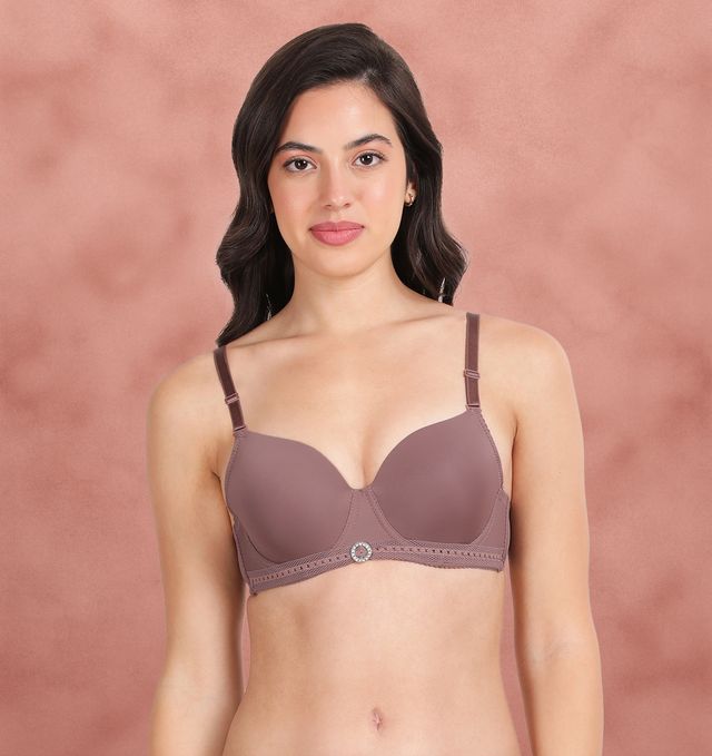 Susie 3/4th coverage Rose Taupe Bottom Lace Trim With CharmPadded Adjustable Detachable Multiway Wired Bra