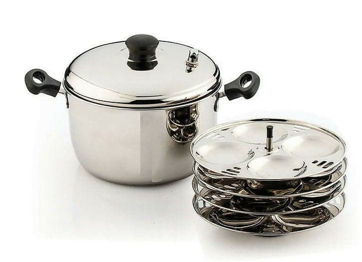 Stainless Steel Idly Cooker Pot 16 Pits 4 Plates