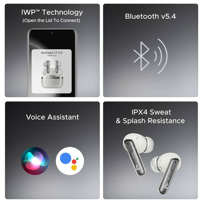 boAt Airdopes 111v2, Leather Finish ,Stream Ad Free Music via App Support, Bluetooth TWS in Ear Earbuds Wireless Earphones with mic (Multi color)