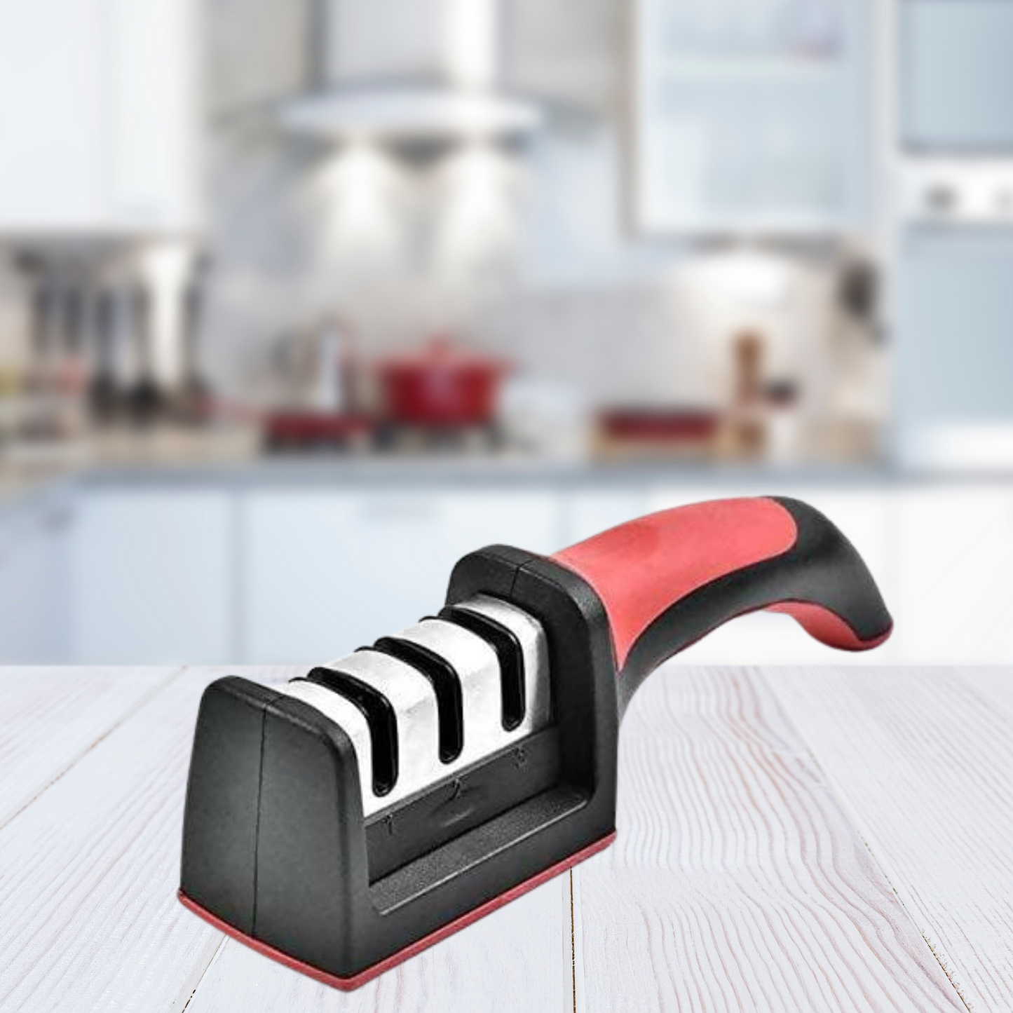 Multispace Manual Knife Sharpener 3 Stage Sharpening Tool for Ceramic Knife and Steel Knives (Black&Red)