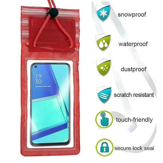 Waterproof Clip Lock Design Mobile Pouch with Hanging Strap Rain Pouch Suitable for Smartphones Size Up to 6.5 Inches (Multi-color, Pack of 5) - HalfPe