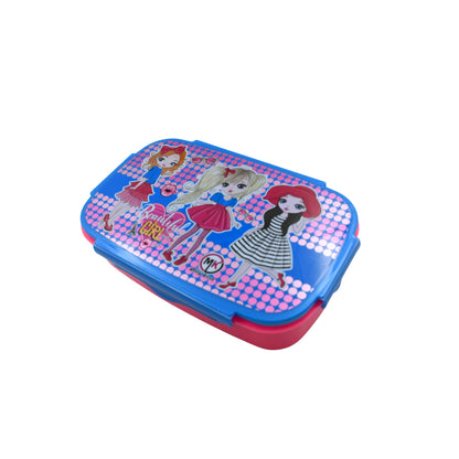 Cartoon Printed Plastic Lunch Box With Inside Small Box  Spoon For Kids Air Tight Lunch Tiffin Box For Girls Boys Food Container Specially Designed For School Going Boys And Girls