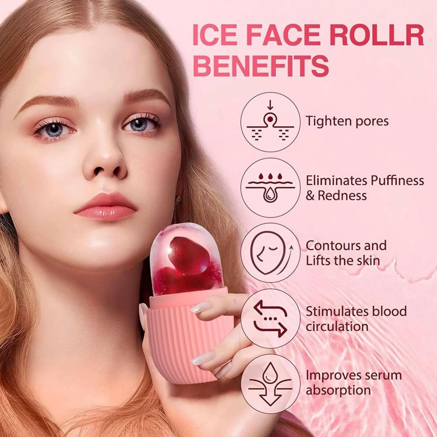 DeoDap Ice Face Roller for Face and Eye Silicone Ice Stick Face Ice Mould Icing Tool(Pink) - HalfPe