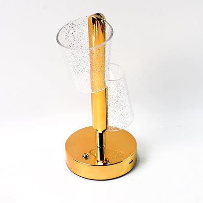 Modern Luxury Crystal LED Double Shade Table Lamp for Golden Base Decorative Lighting for Bedroom (1 Pc)