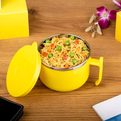 Microwave-Safe Maggi Bowl with Handle and Lid – Ideal for Instant Noodles, Soups, and Snacks (Random Colour)