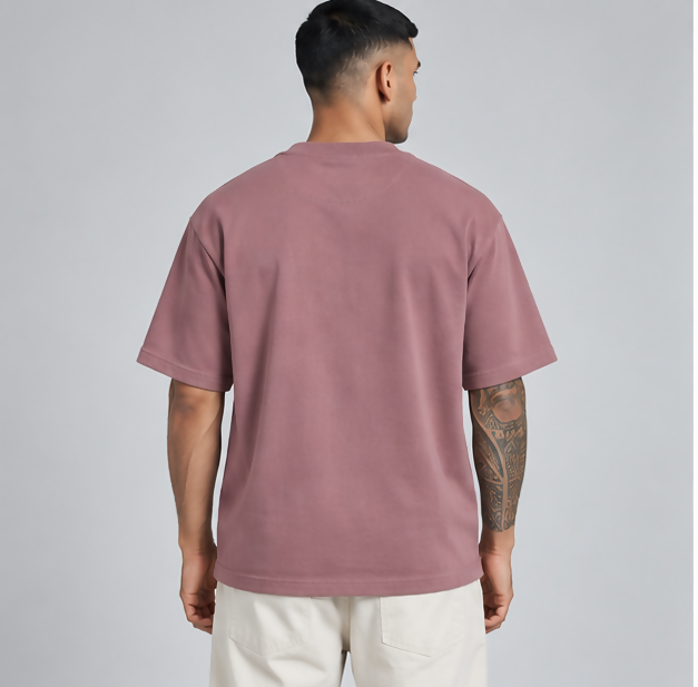 HUSTLE Men's Crew Neck Oversized Tees - Pink