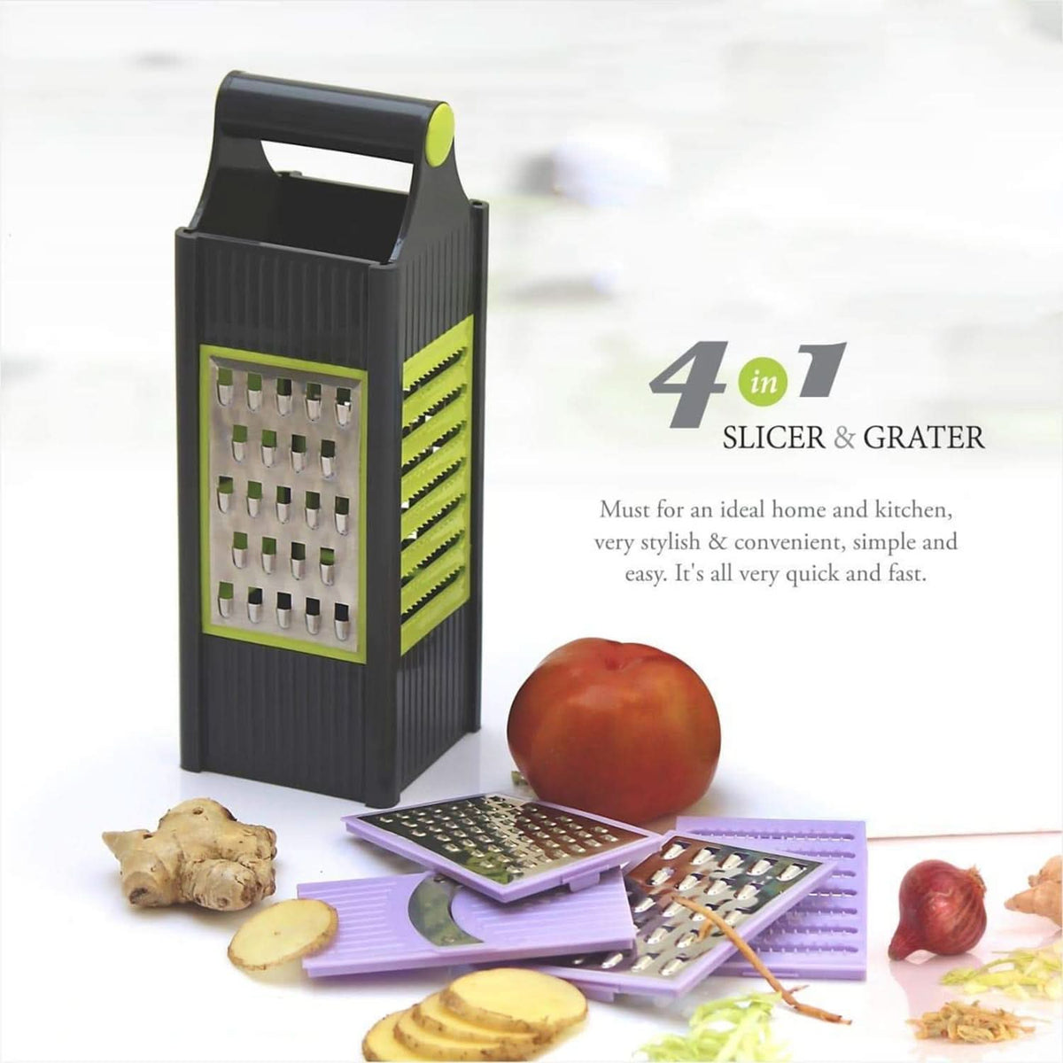 4-in-1 Slicer Grater – Multifunctional Kitchen Tool for Slicing, Grating, and More HP DD