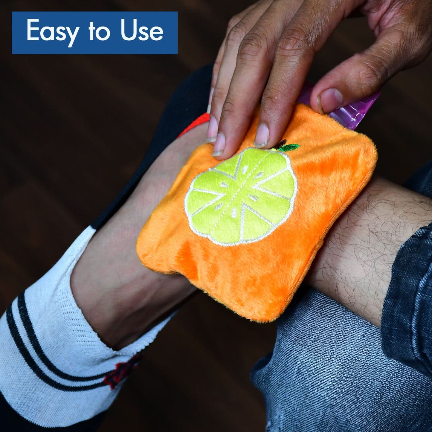 Orange Small Hot Water Bag with Cover with Pain Relief for Neck, Shoulder, Hands, Feet & Cramps