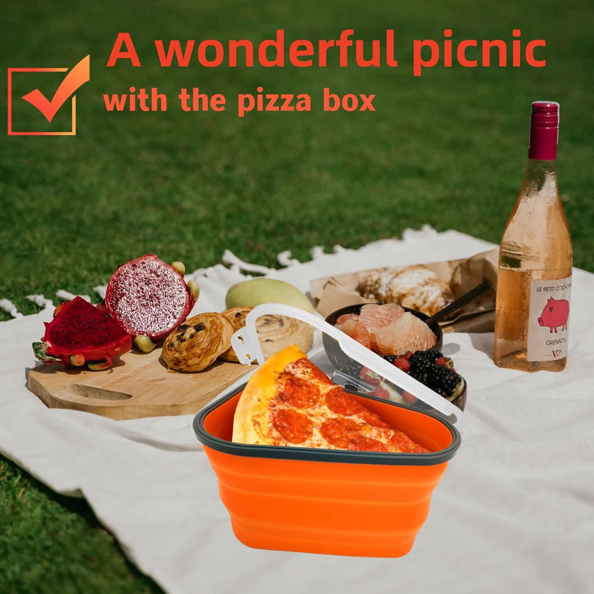 Reusable Pizza Storage Container – Expandable Silicone Holder with 5 Microwavable Serving Trays HP DD