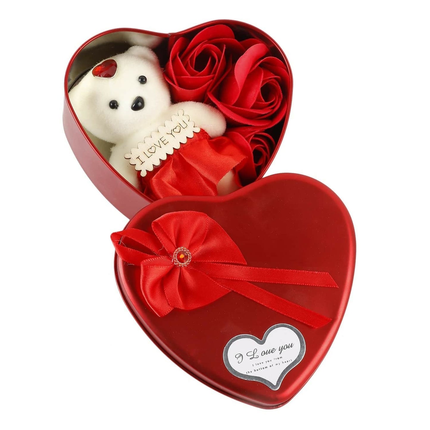 Teddy and Rosses Heart-Shaped Valentine Gift Box for Valentine Day