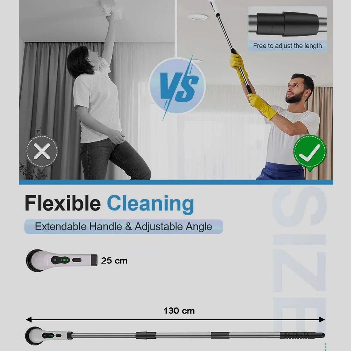 9-in-1 Electric Spin Scrubber with Telescopic Handle & LCD with Cordless Rechargeable Power Brush(1 Set)
