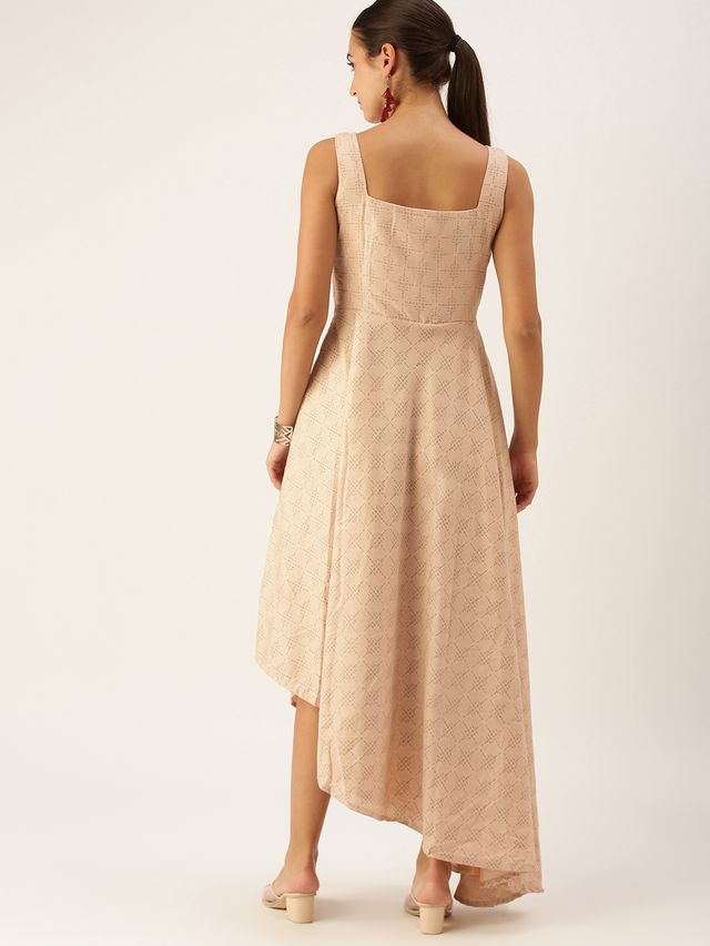 Bollywood Vogue Ready To Wear Pink Rayon High N Low Pleated Yoke Dress