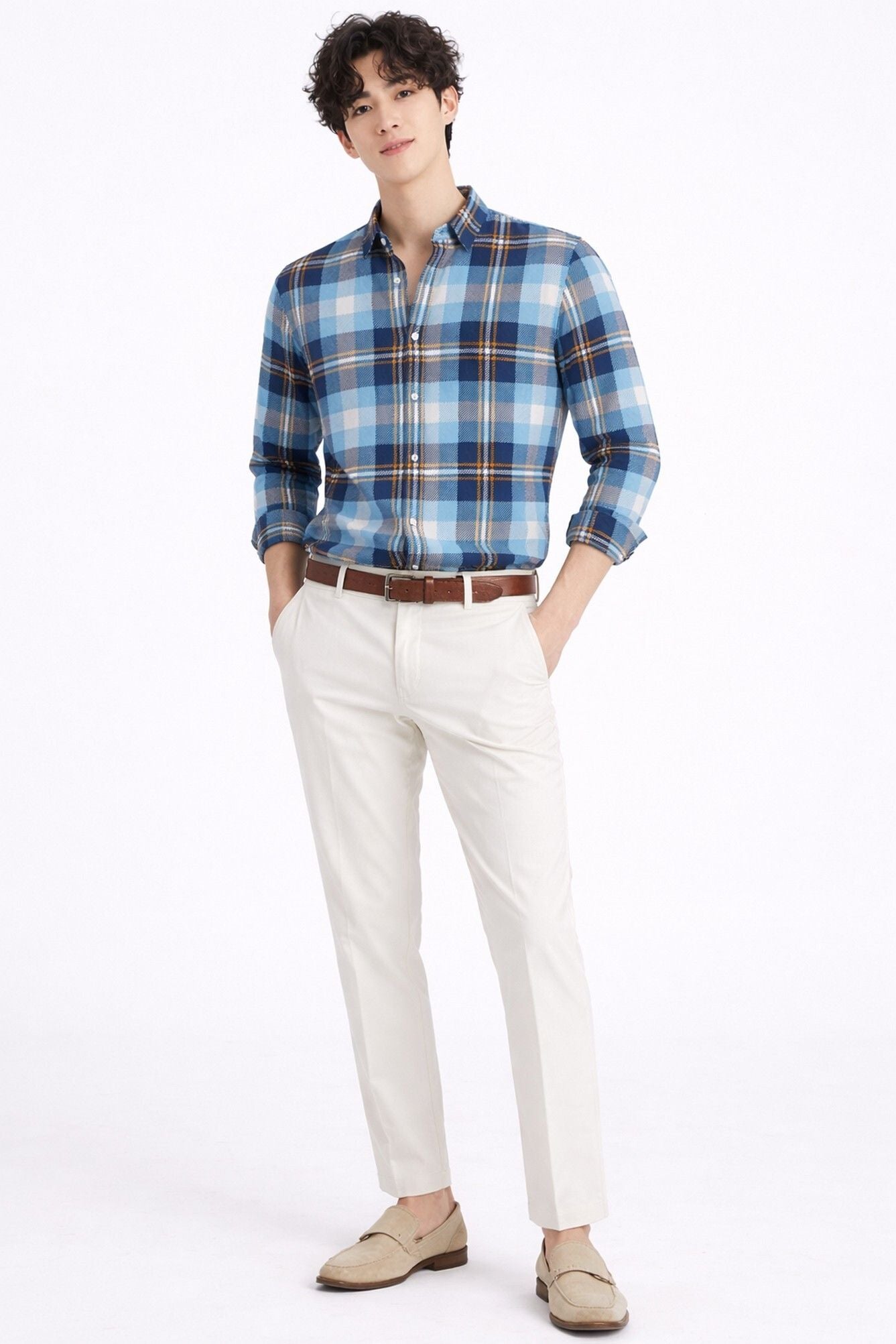 Henshika Men Checkered Casual Full Sleeve Shirt – New Chex – Blue - View 5