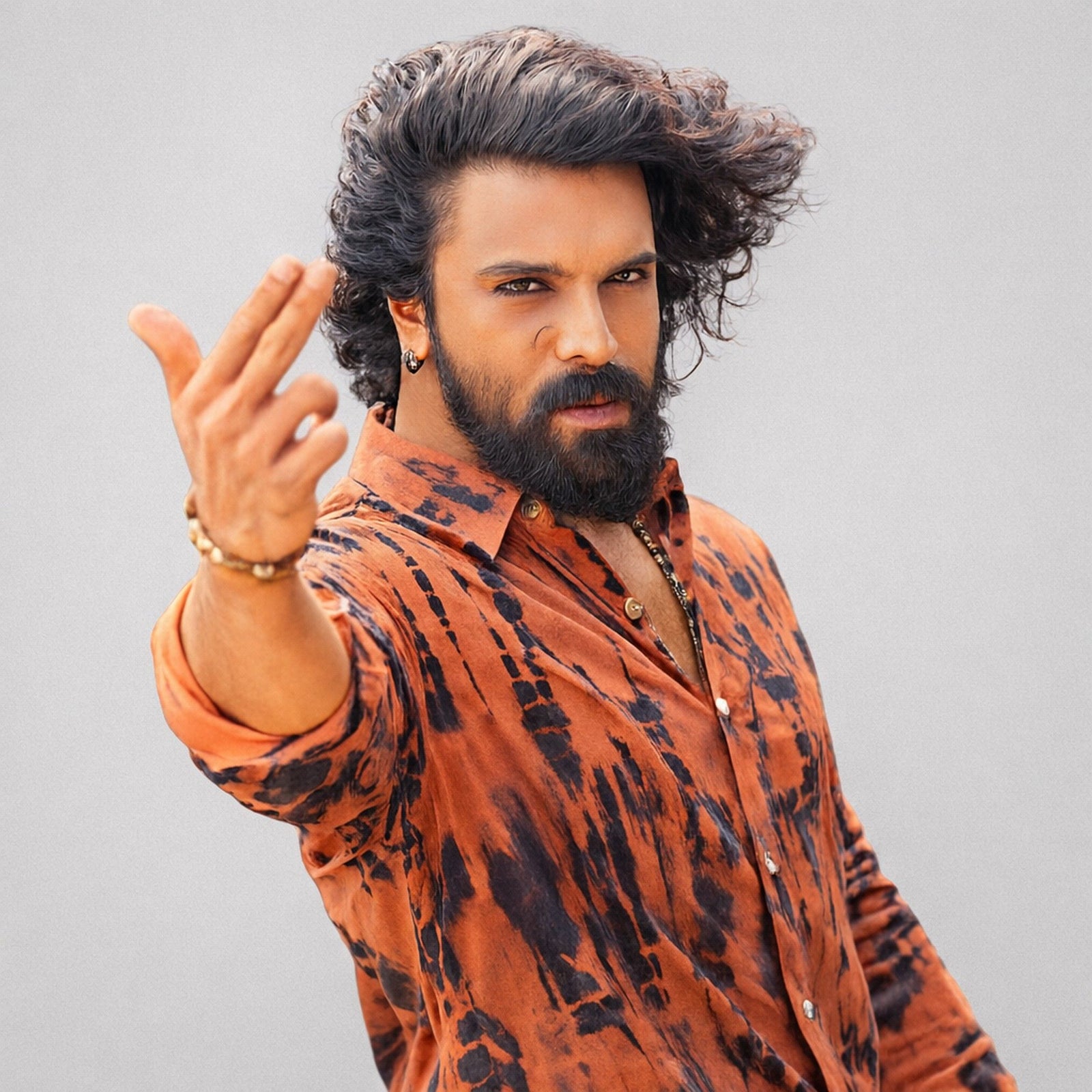 Henshika Men Printed Casual Full Sleeve Shirt – Peddi Allover – Black::Orange - Front View